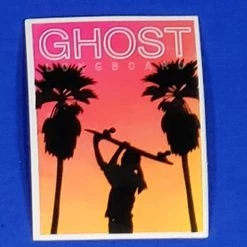 Ghost Long Board Palm Trees 2.2" X 3" STICKERS