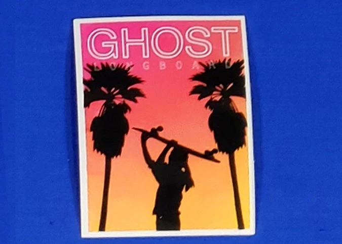 Ghost Long Board Palm Trees 2.2" X 3" STICKERS